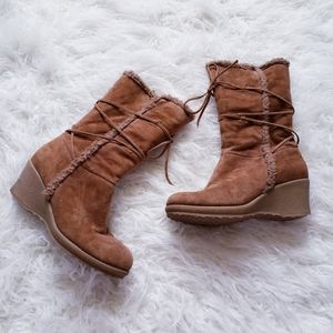 Brown Leather Wedge Boots